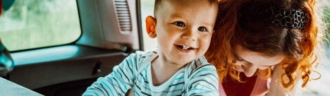 Mom and baby in the car